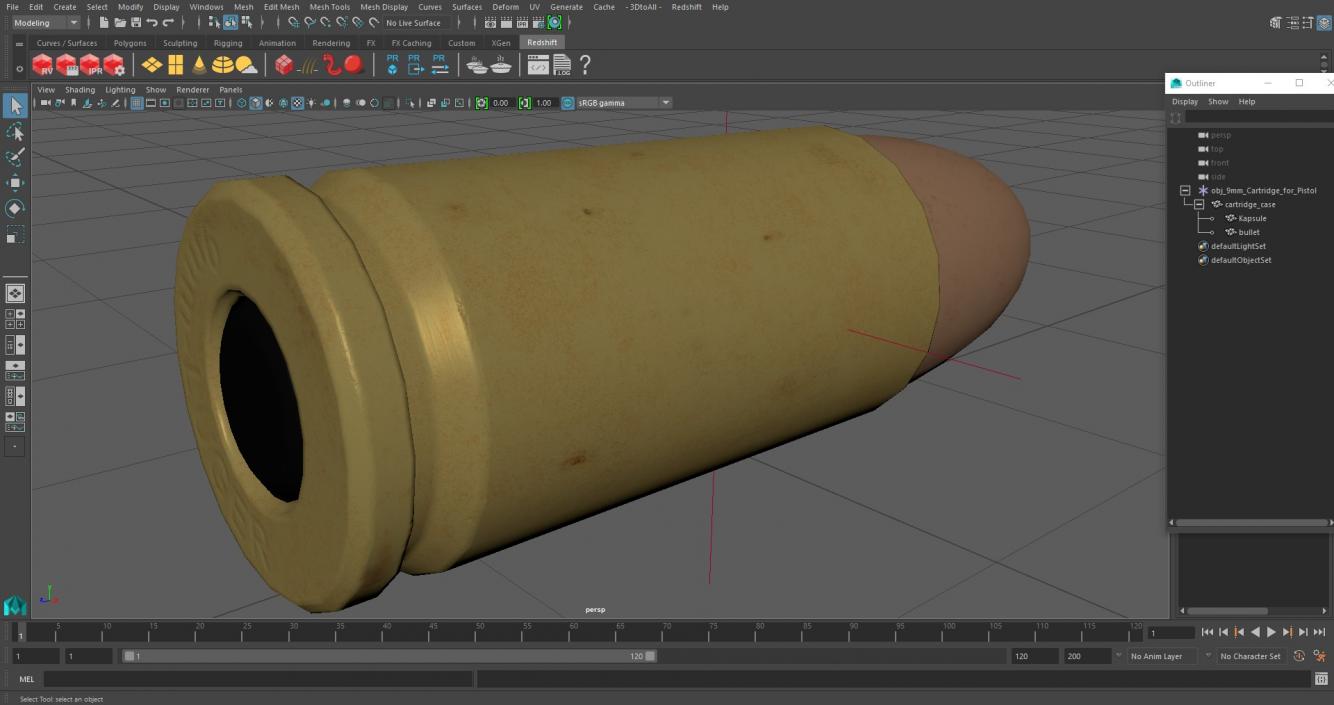 9mm Cartridge for Pistol 3D model