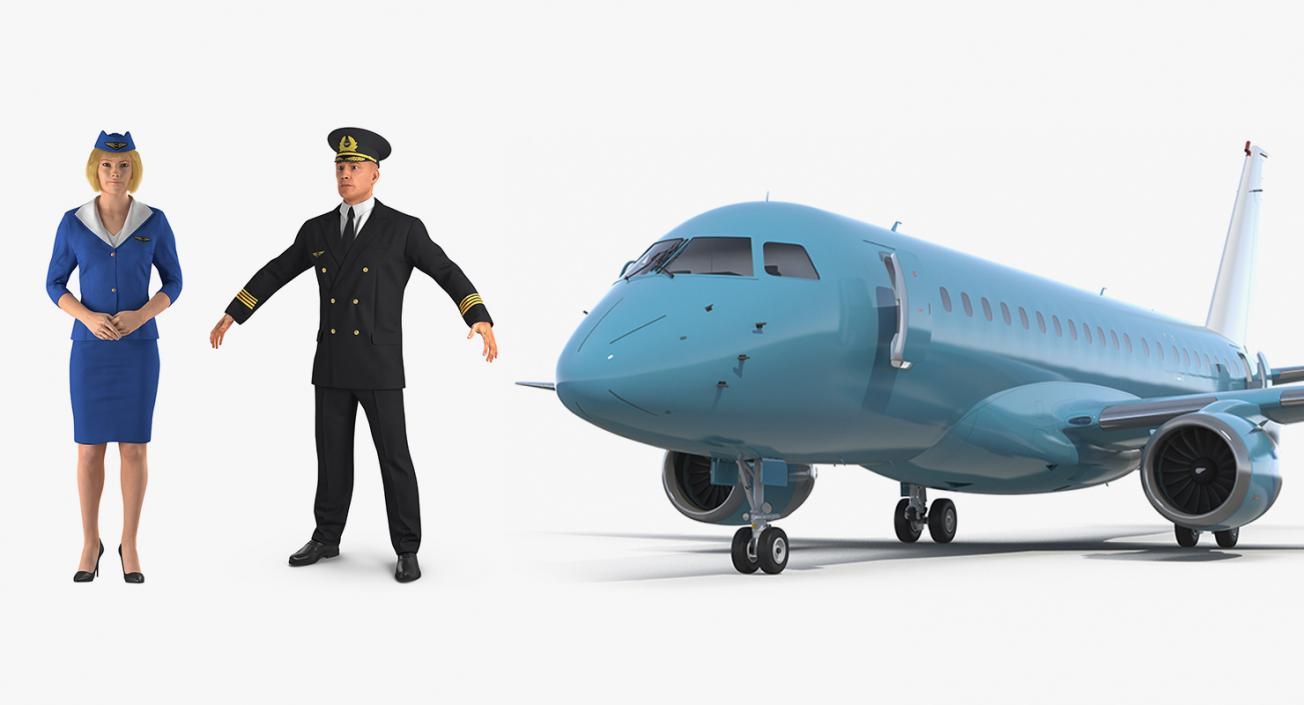 3D Commercial Airliner with Pilot and Stewardess Collection