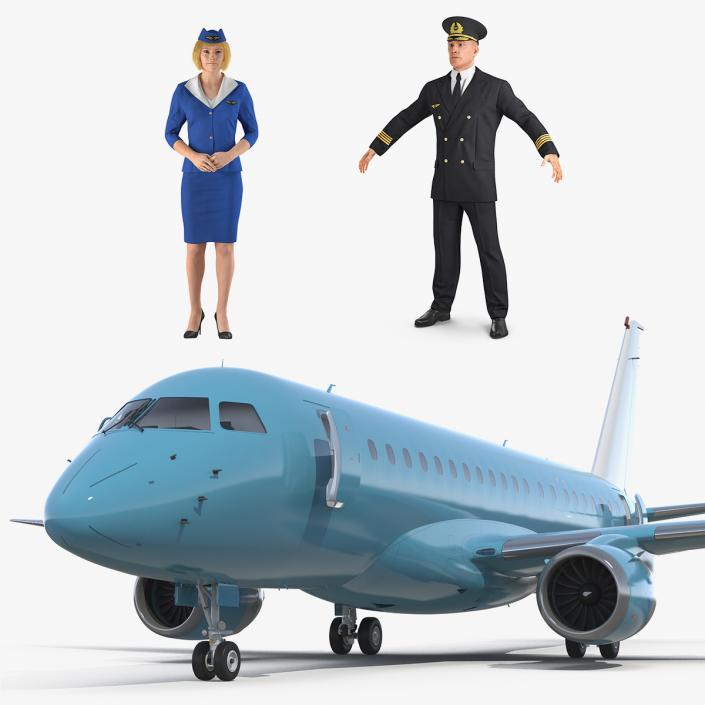 3D Commercial Airliner with Pilot and Stewardess Collection