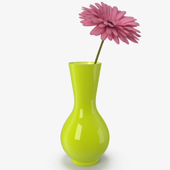 3D Pink Gerber Flower In Vase