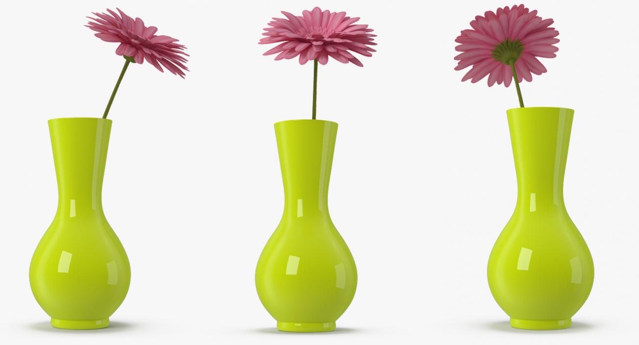 3D Pink Gerber Flower In Vase