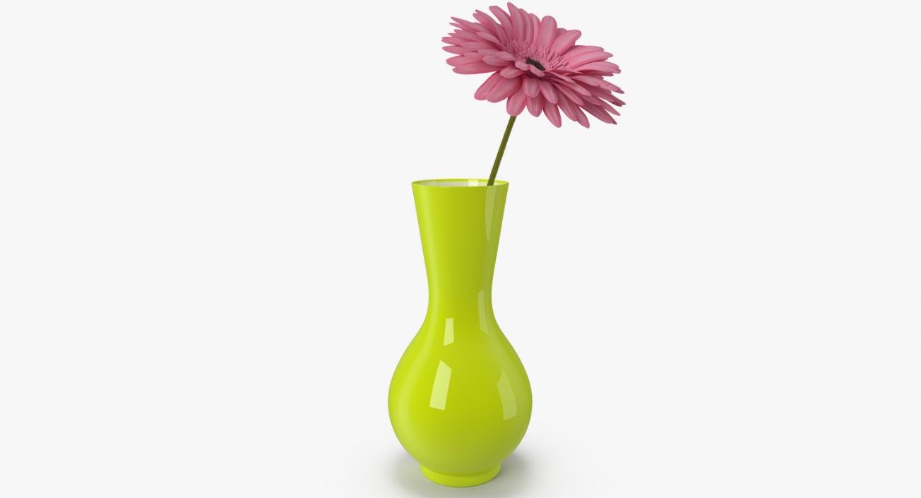 3D Pink Gerber Flower In Vase