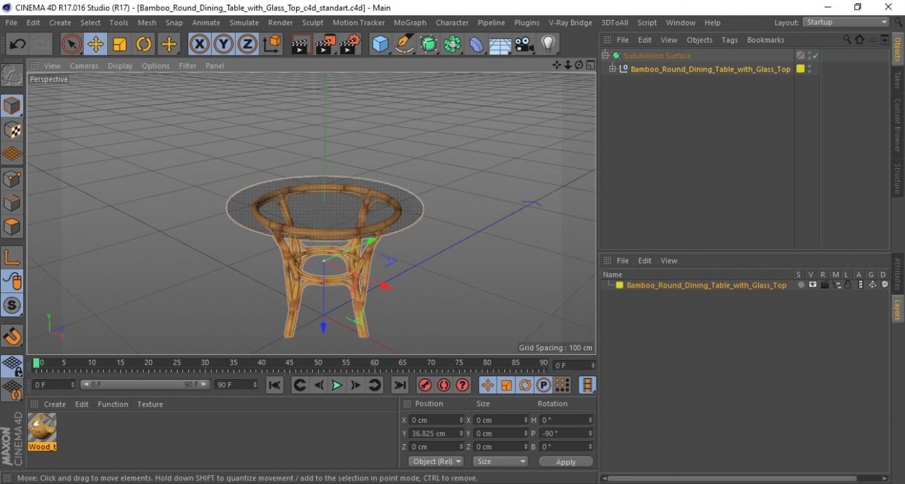 3D model Bamboo Round Dining Table with Glass Top