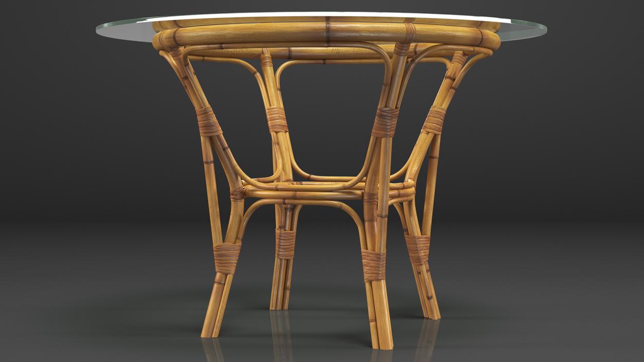 3D model Bamboo Round Dining Table with Glass Top