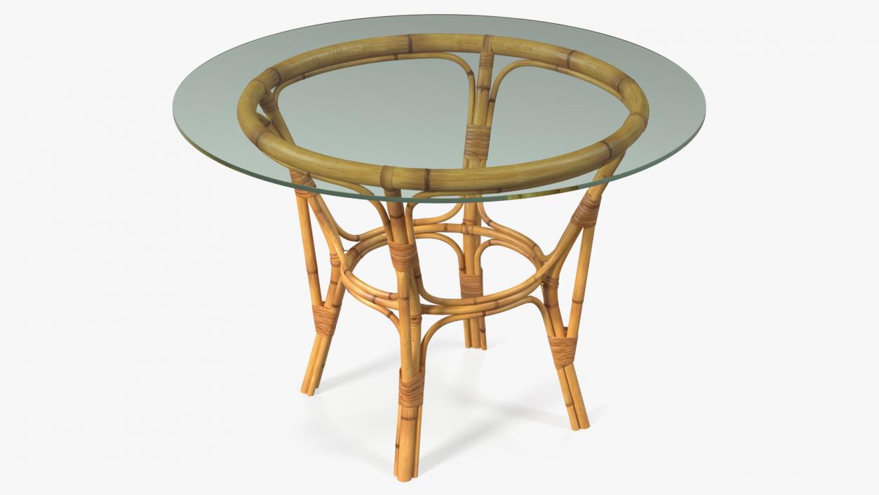 3D model Bamboo Round Dining Table with Glass Top