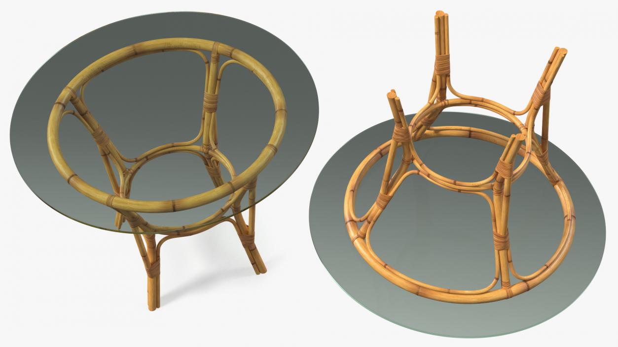 3D model Bamboo Round Dining Table with Glass Top