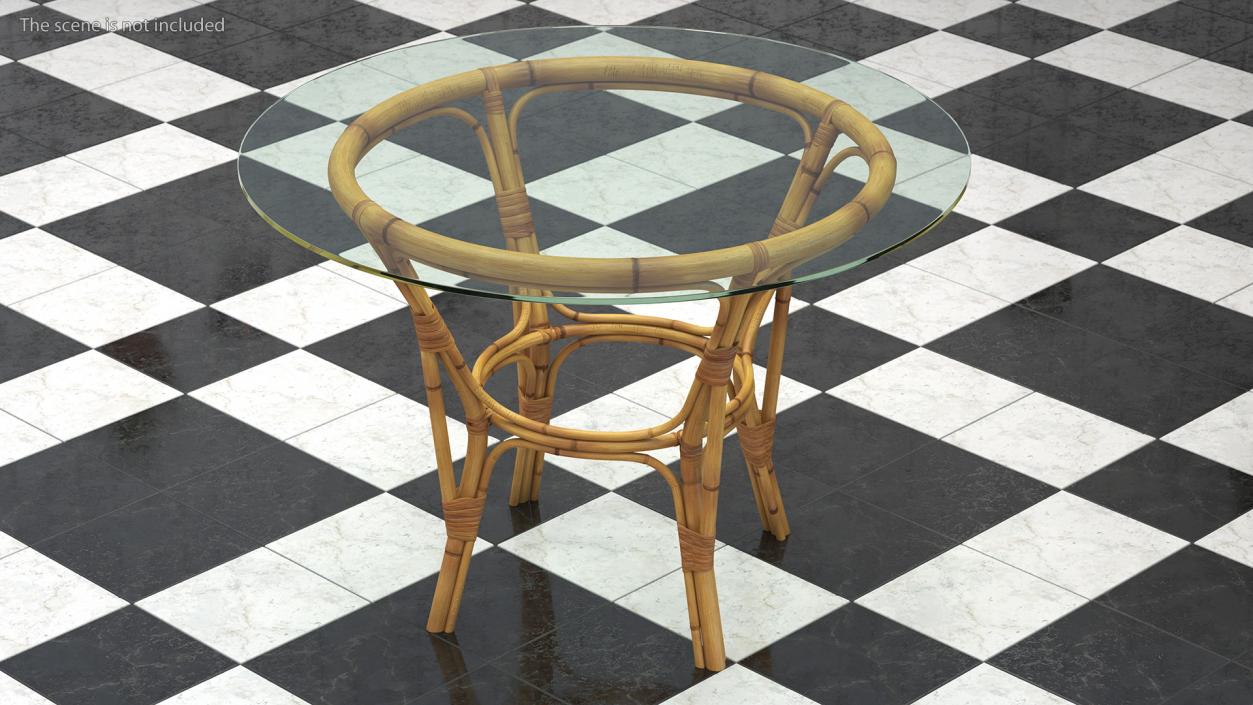 3D model Bamboo Round Dining Table with Glass Top