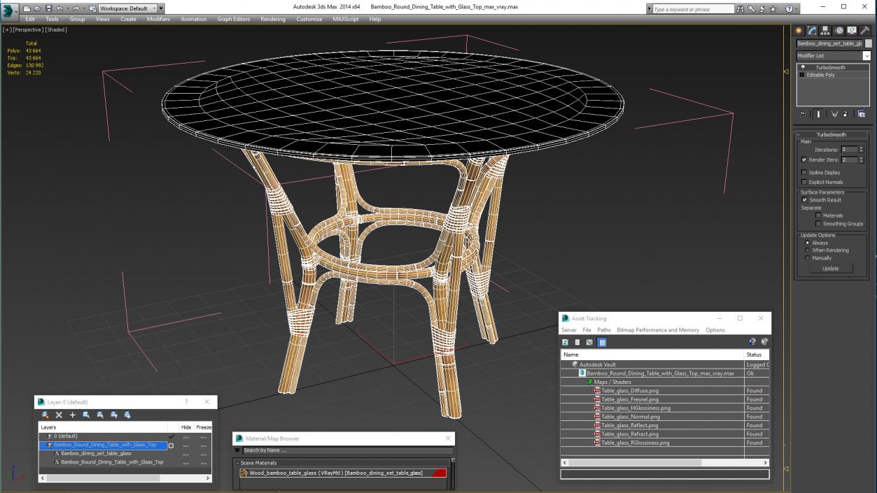 3D model Bamboo Round Dining Table with Glass Top