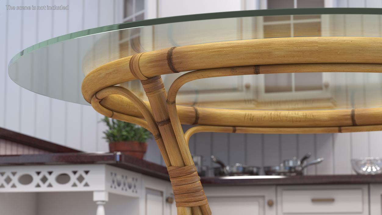 3D model Bamboo Round Dining Table with Glass Top