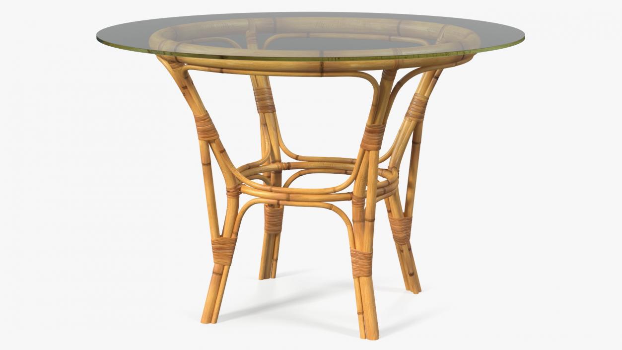 3D model Bamboo Round Dining Table with Glass Top