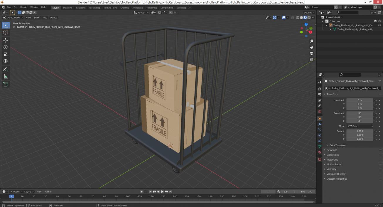 3D model Trolley Platform High Railing with Cardboard Boxes