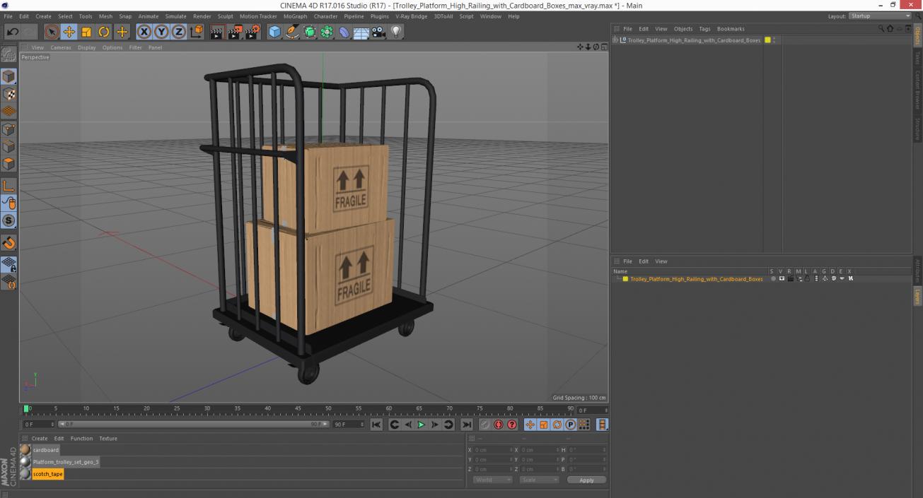 3D model Trolley Platform High Railing with Cardboard Boxes