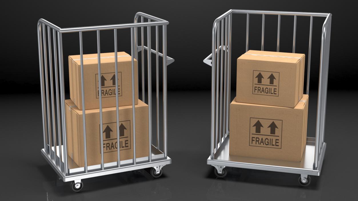 3D model Trolley Platform High Railing with Cardboard Boxes