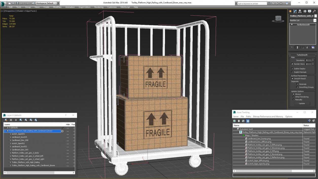 3D model Trolley Platform High Railing with Cardboard Boxes