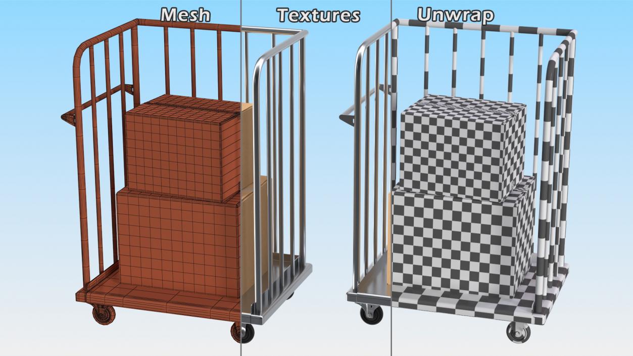 3D model Trolley Platform High Railing with Cardboard Boxes