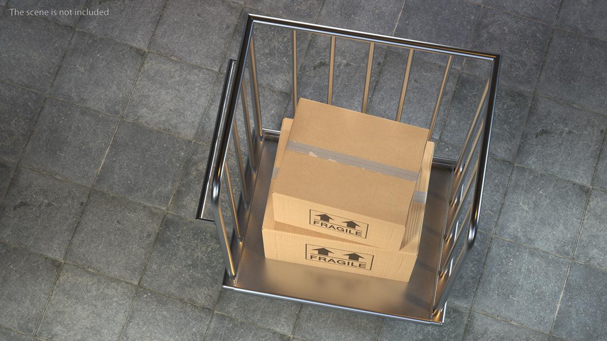 3D model Trolley Platform High Railing with Cardboard Boxes