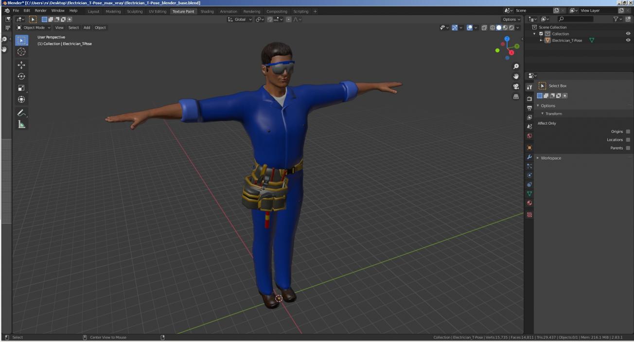 3D Electrician T-Pose model