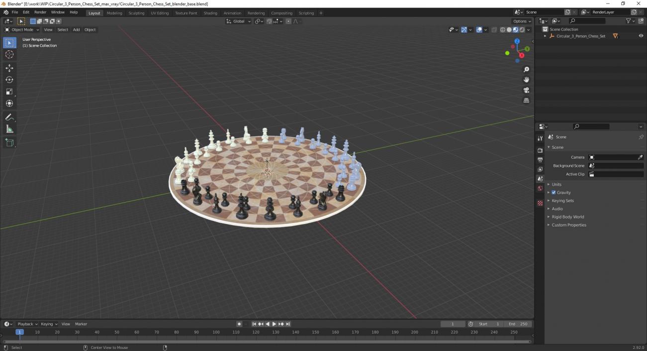 Circular 3 Person Chess Set 3D