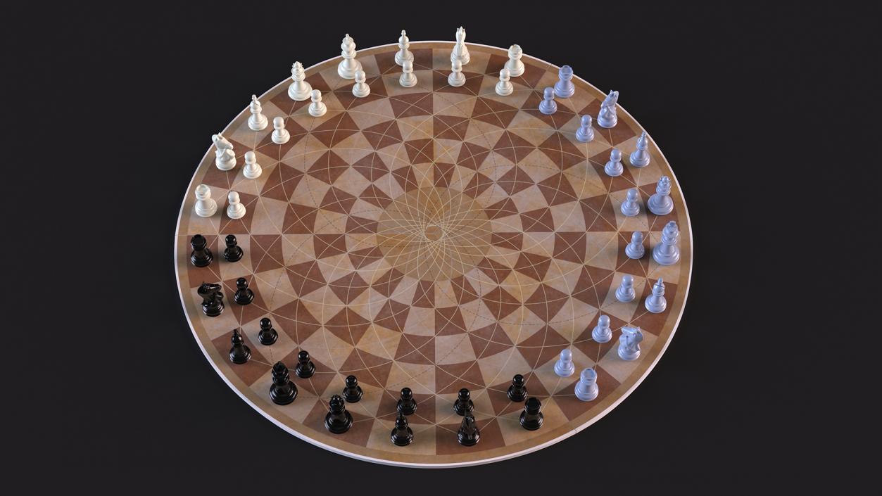 Circular 3 Person Chess Set 3D