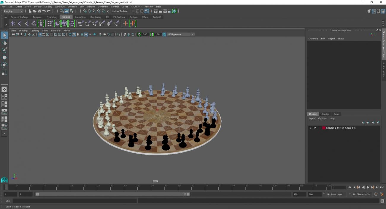 Circular 3 Person Chess Set 3D