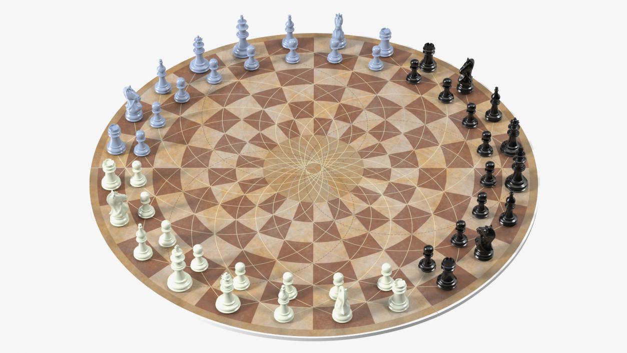 Circular 3 Person Chess Set 3D