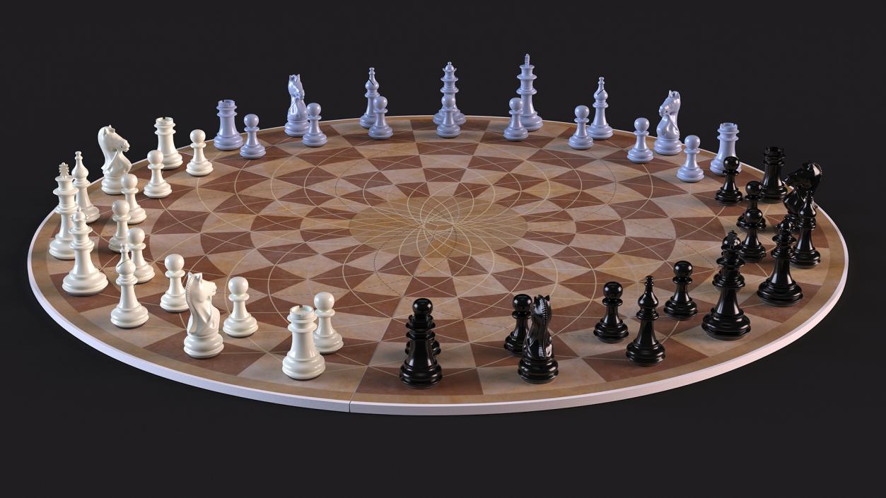 Circular 3 Person Chess Set 3D