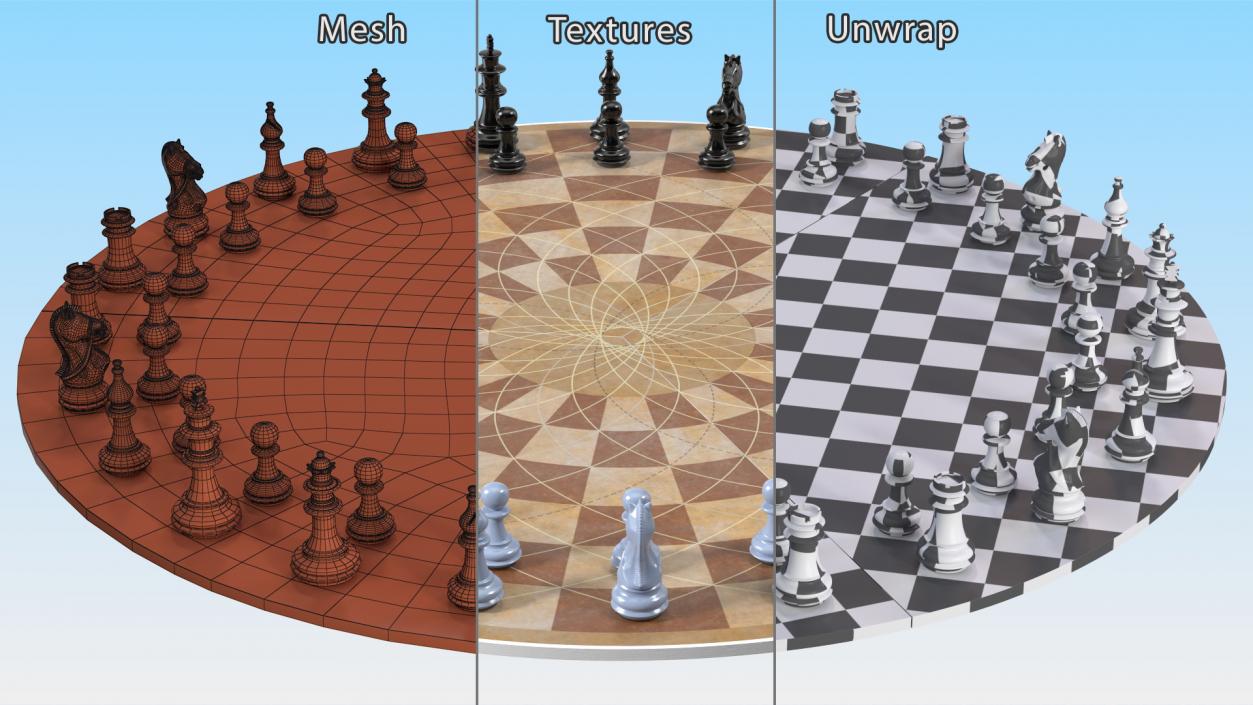 Circular 3 Person Chess Set 3D