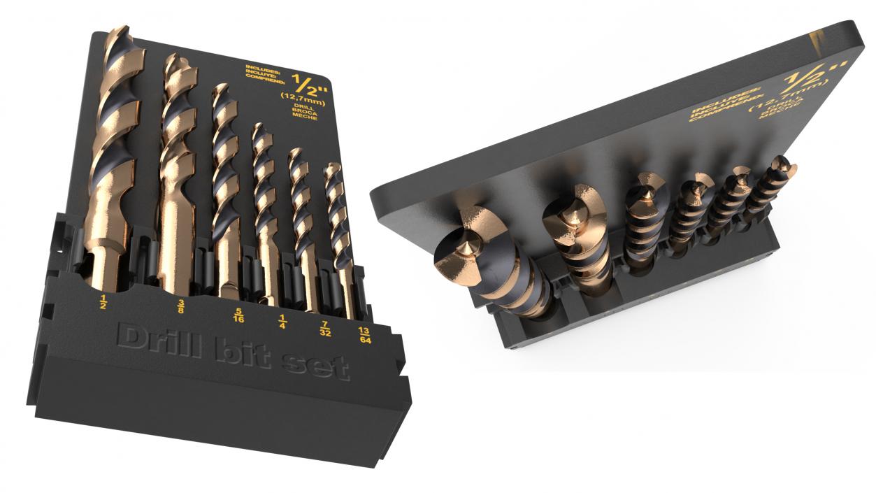 3D Gold Ferrous Pilot Point Drill Bit Set model