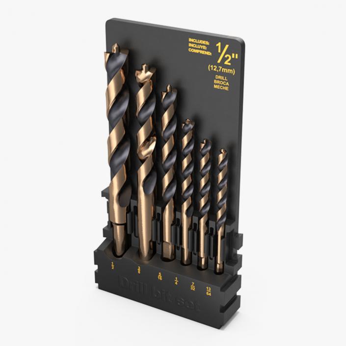 3D Gold Ferrous Pilot Point Drill Bit Set model