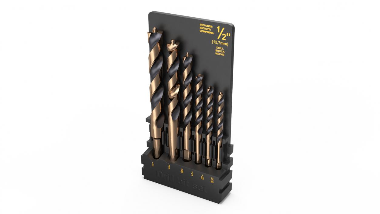 3D Gold Ferrous Pilot Point Drill Bit Set model