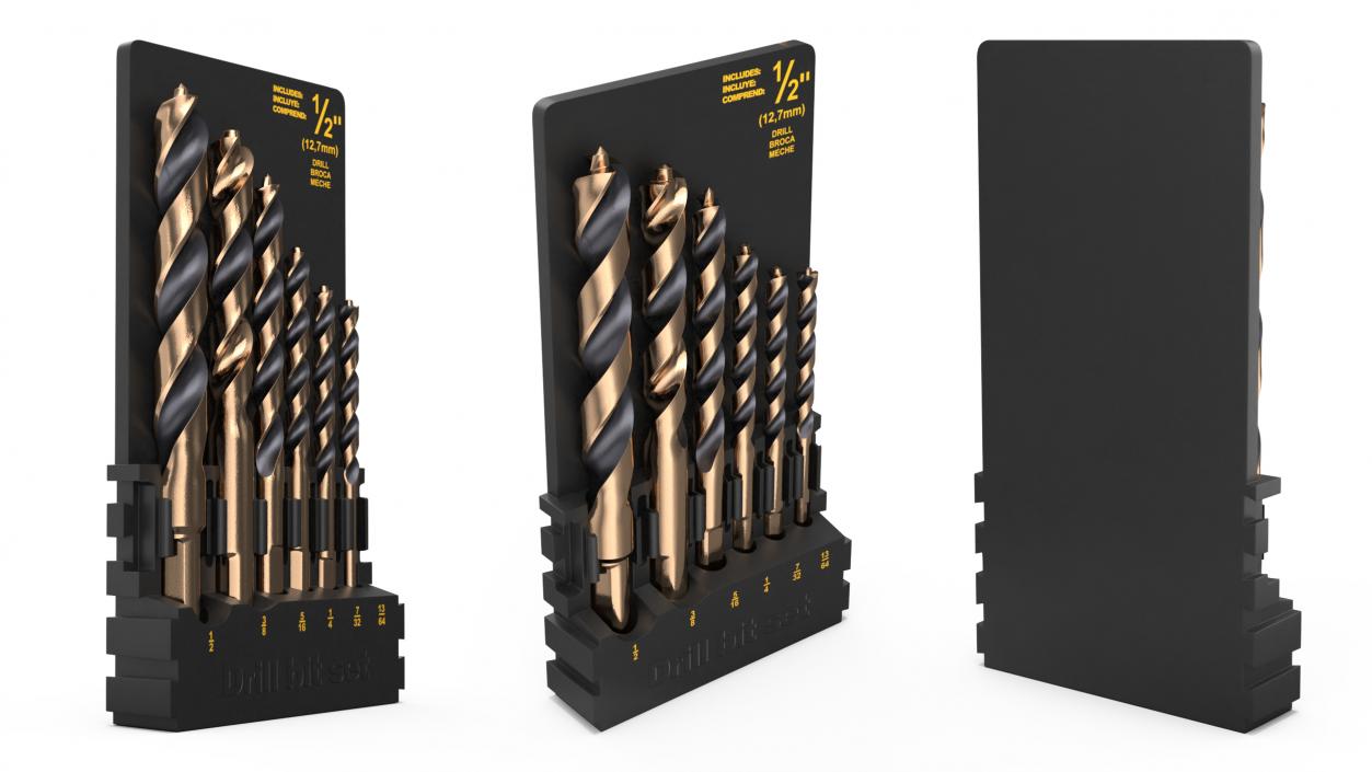 3D Gold Ferrous Pilot Point Drill Bit Set model