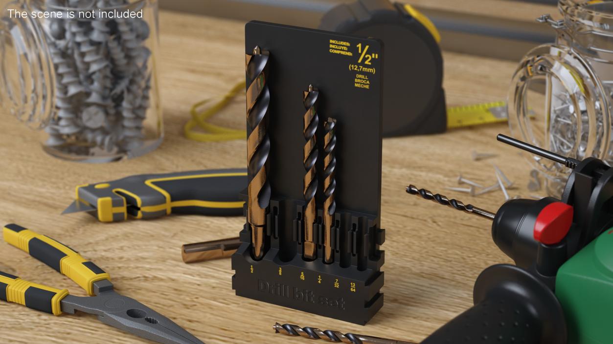 3D Gold Ferrous Pilot Point Drill Bit Set model