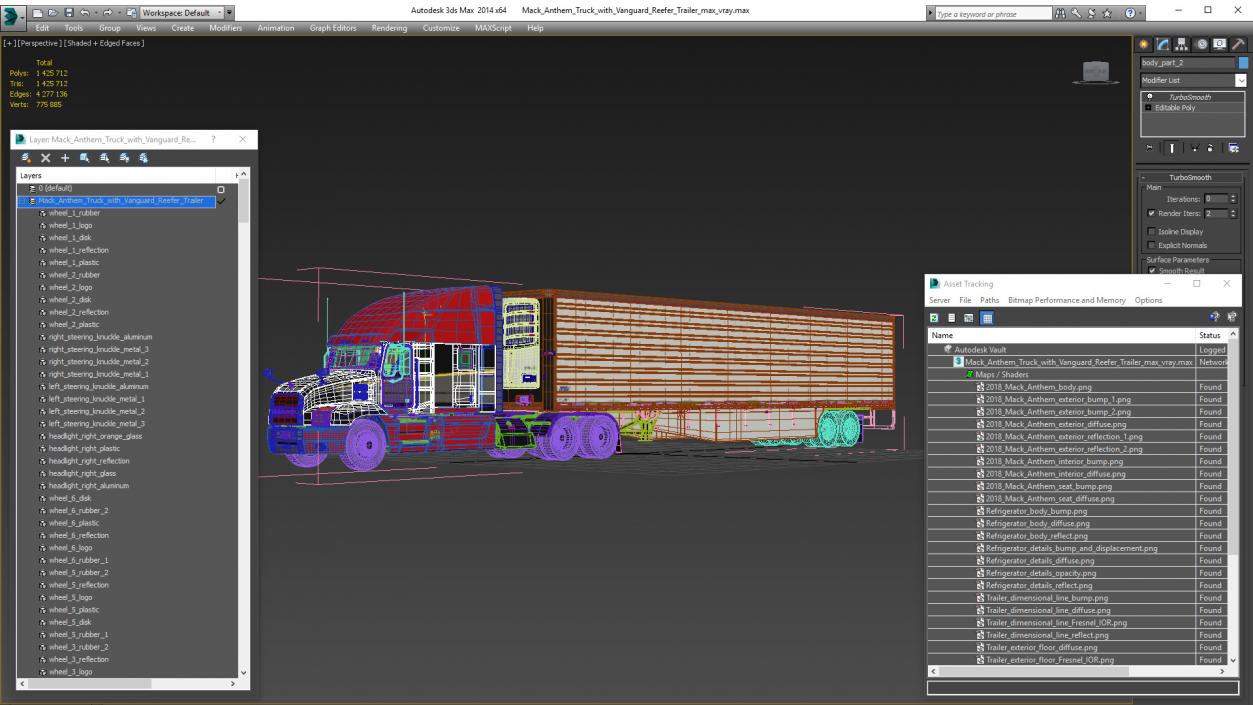 3D Mack Anthem Truck with Vanguard Reefer Trailer