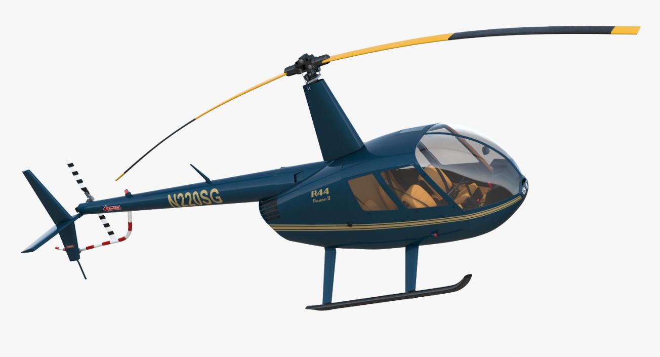 3D Light Helicopter Robinson R44 Rigged