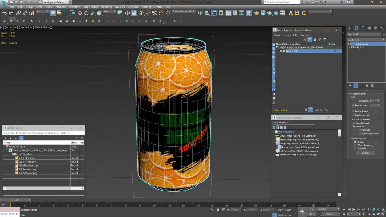 Orange Coke Can Mockup 350ml Sleek 3D model