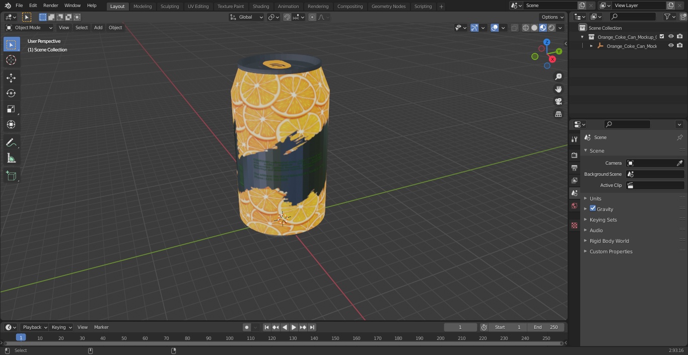 Orange Coke Can Mockup 350ml Sleek 3D model