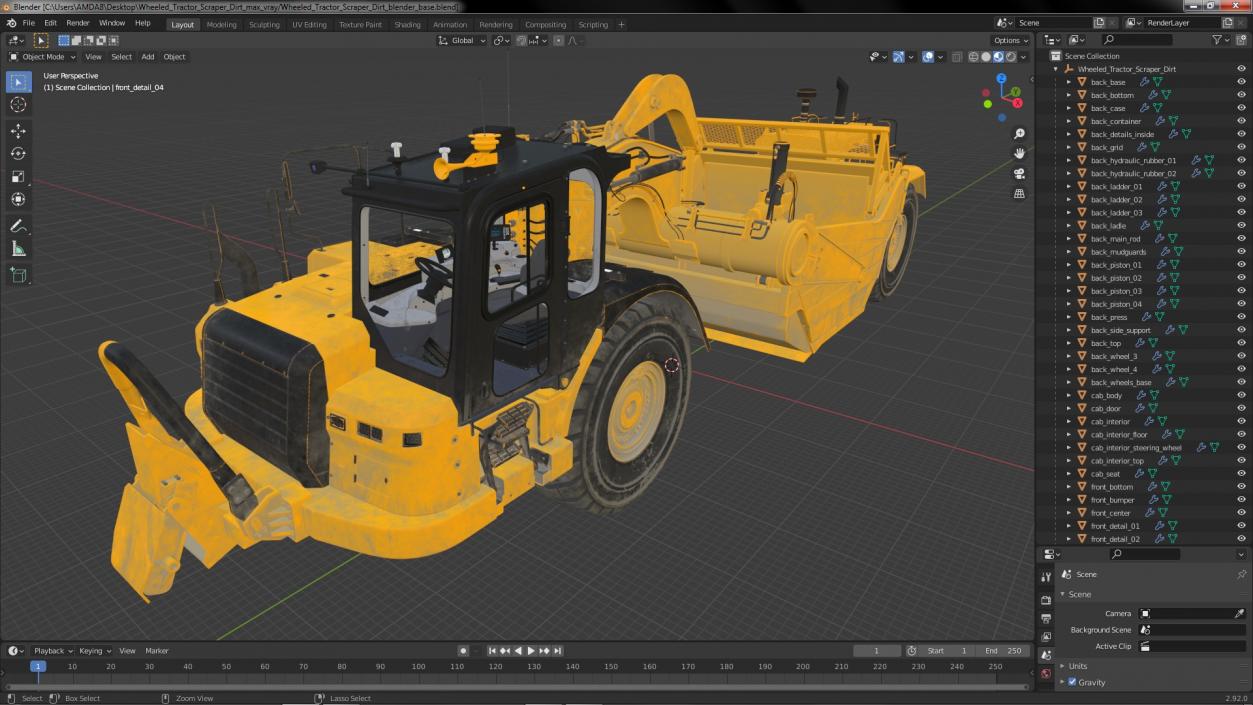 3D Wheeled Tractor Scraper Dirt model