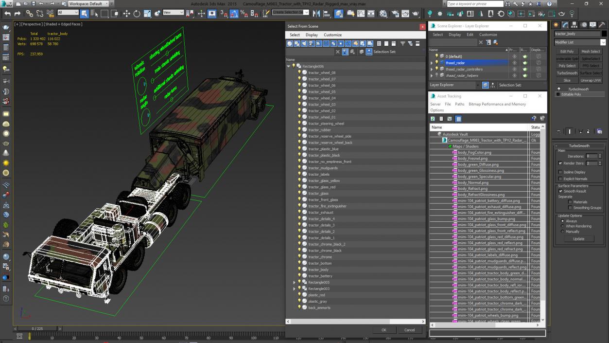 3D Camouflage M983 Tractor with TPY2 Radar Rigged