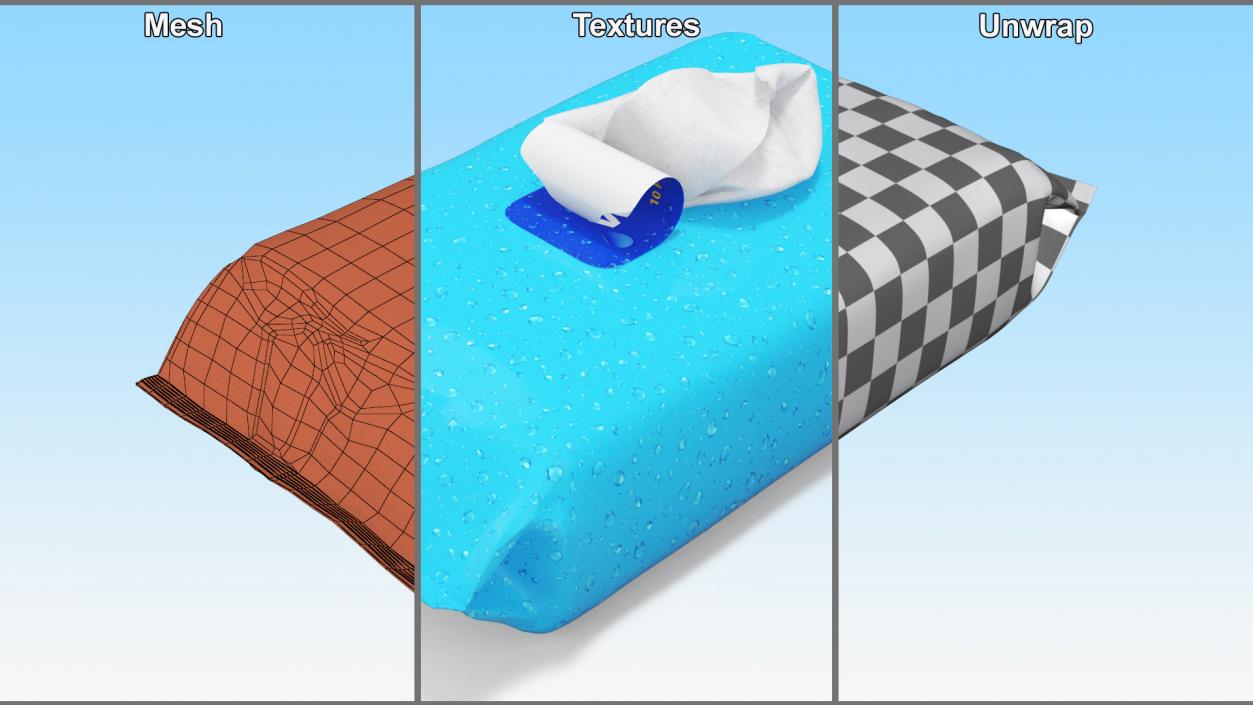 3D Blue Pack with Wet Napkin Sticking Out model