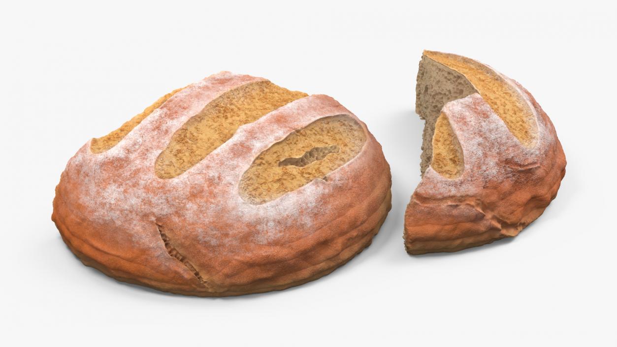 3D Broken Loaf of Round Bread 2 model