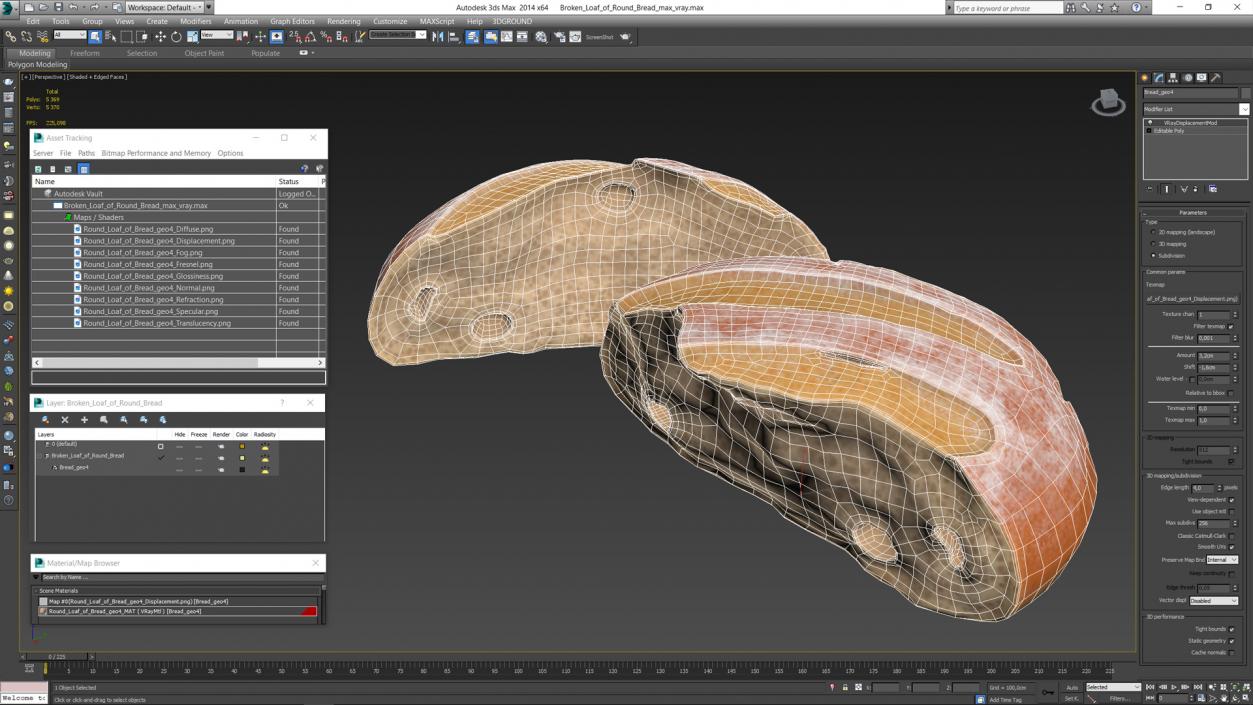 3D Broken Loaf of Round Bread 2 model