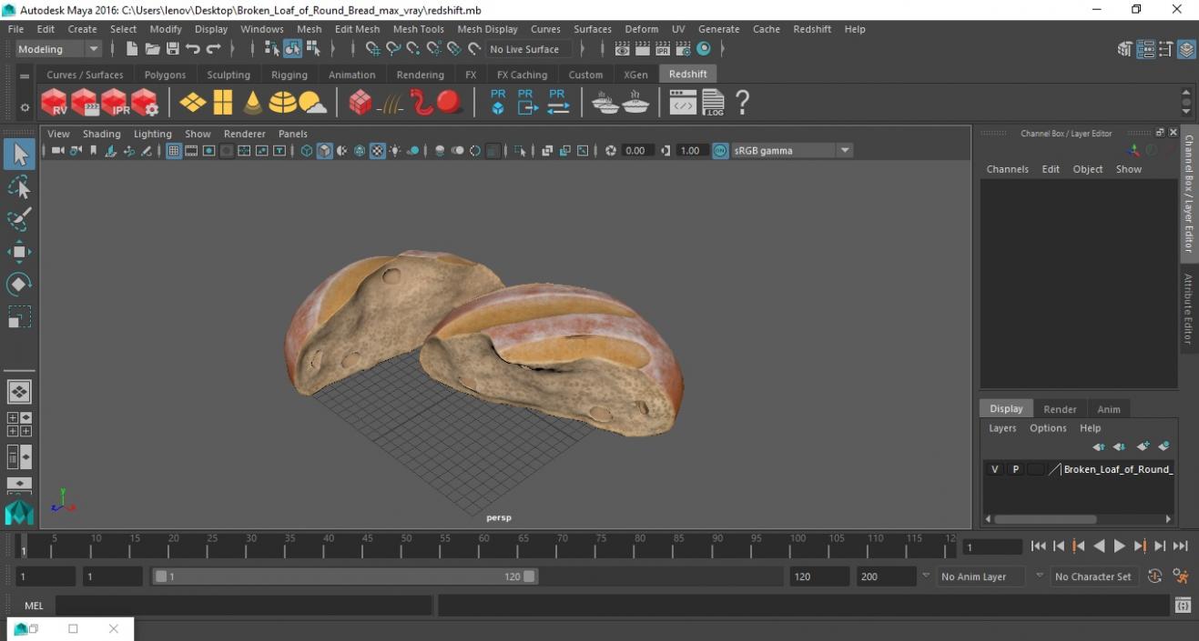 3D Broken Loaf of Round Bread 2 model