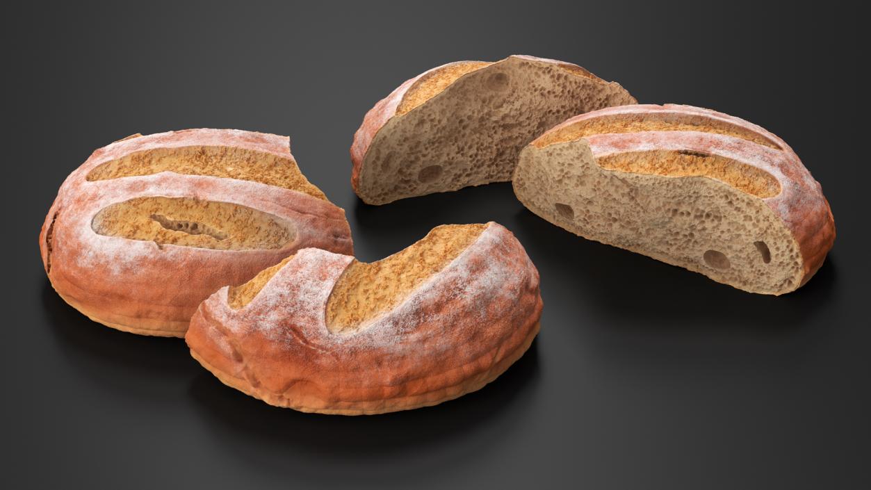 3D Broken Loaf of Round Bread 2 model