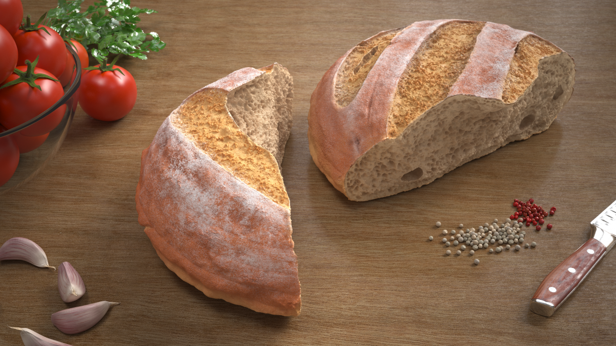 3D Broken Loaf of Round Bread 2 model