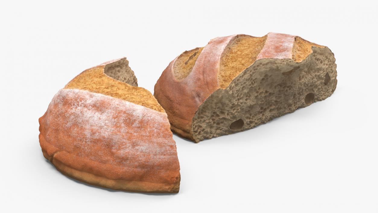 3D Broken Loaf of Round Bread 2 model