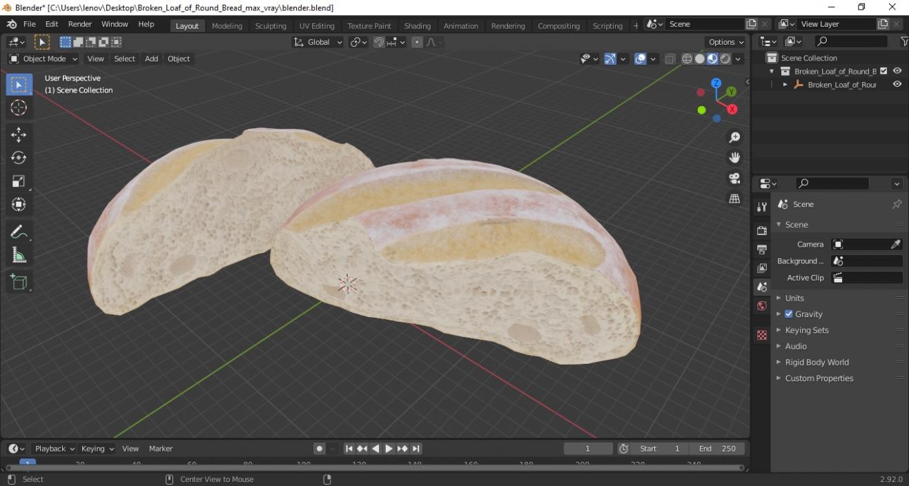 3D Broken Loaf of Round Bread 2 model