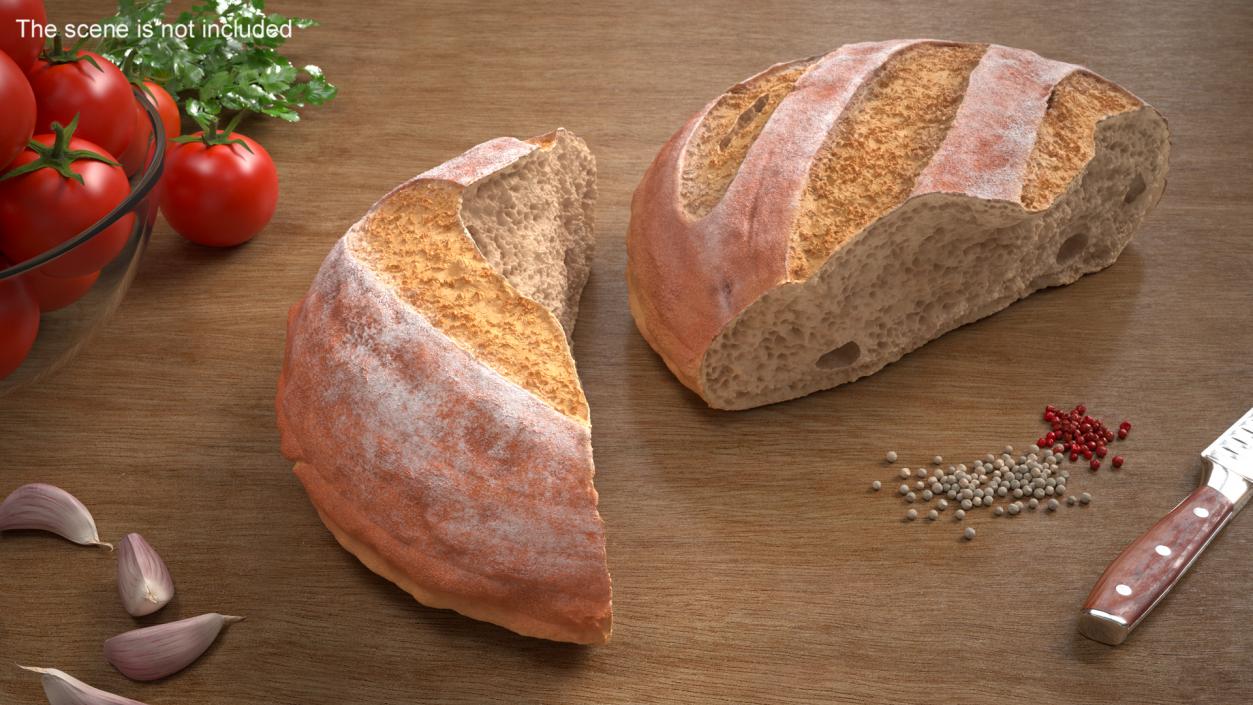 3D Broken Loaf of Round Bread 2 model