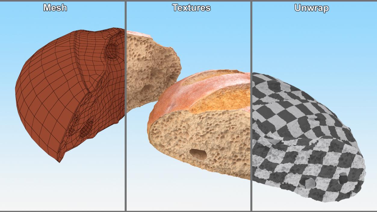 3D Broken Loaf of Round Bread 2 model