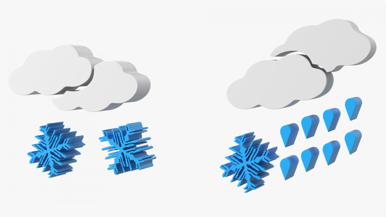 Meteorology Symbols with Snow and Wind Set 3D