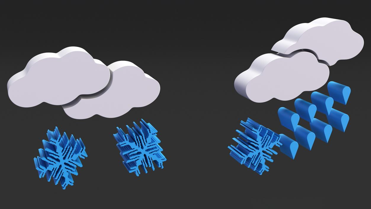 Meteorology Symbols with Snow and Wind Set 3D